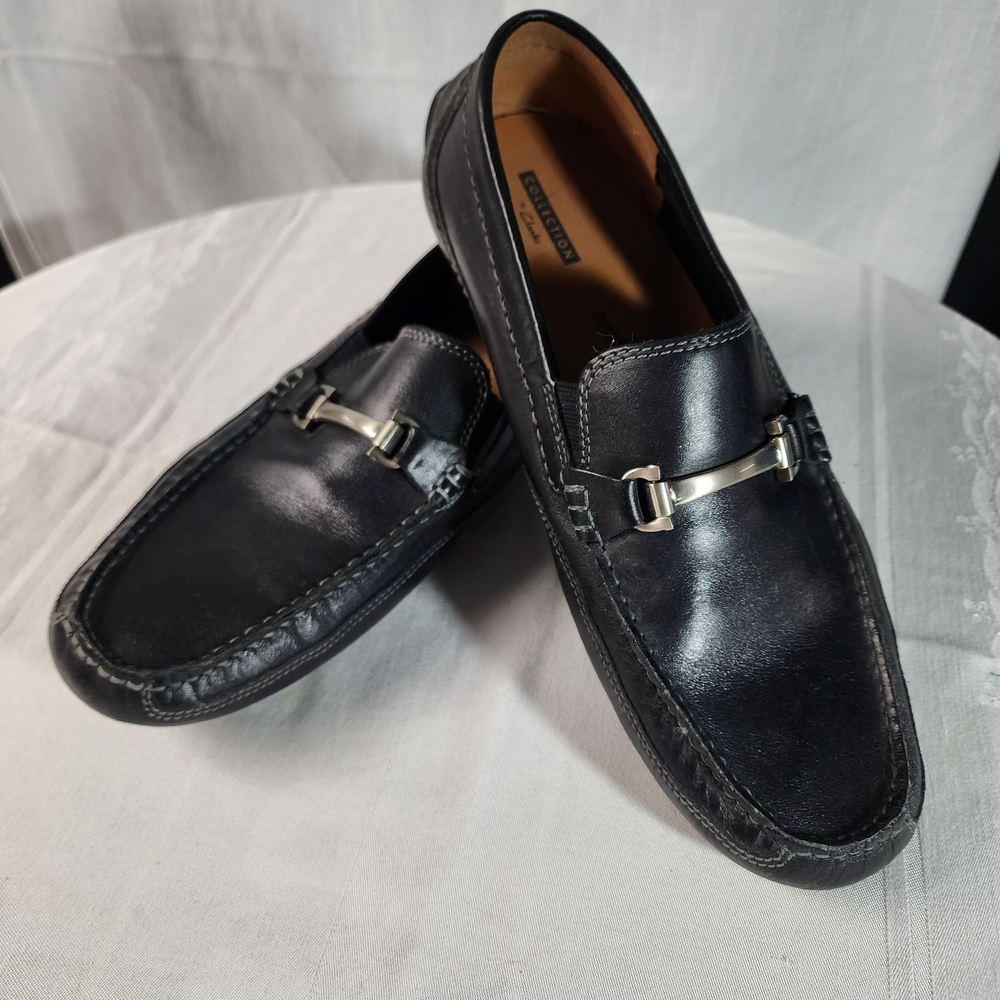 Clarks Black Leather Slip-On Loafers